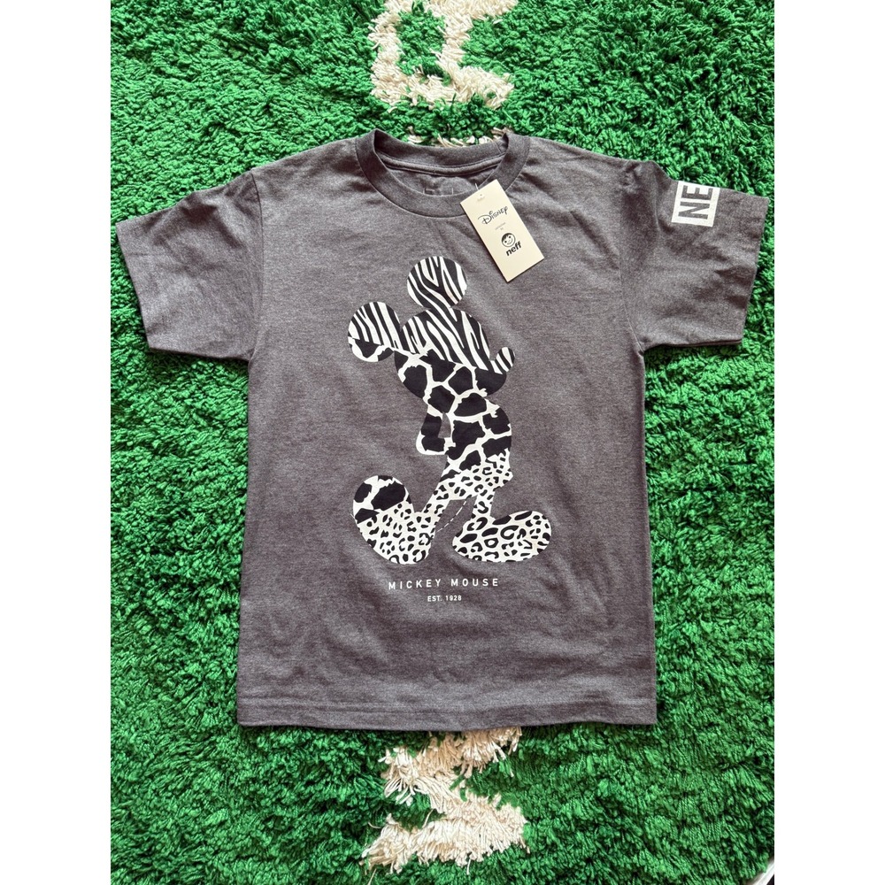 Neff Disney Mickey Mouse T-Shirt Mens Small Grey NEW Animal Print Graphic Tee
